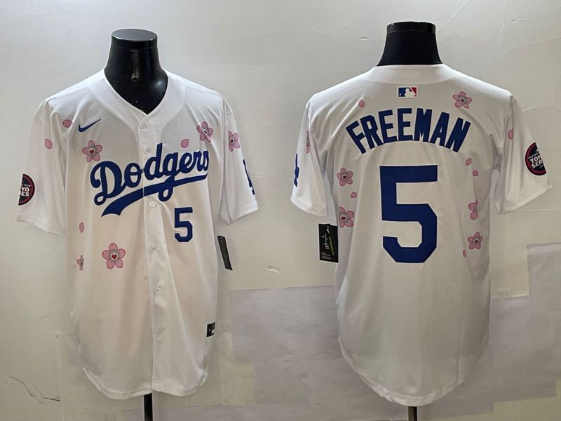 Men Los Angeles Dodgers 5 Freeman White Sakura Edition 2025 Nike MLB Jersey style 7